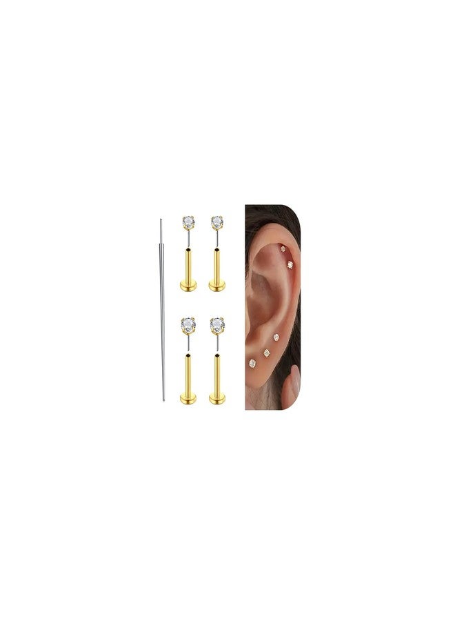 AVYRING أقراط AVYRING 20 غرام ذات ظهر مسطح، أقراط أنف بدون خيط، دبابيس أنف ذهبية للنساء، مجوهرات ثقب غضروف شحمة الأذن، مصنوعة من الفولاذ الجراحي، أداة إدخال أقراط ذات ظهر مسطح. - Image 1